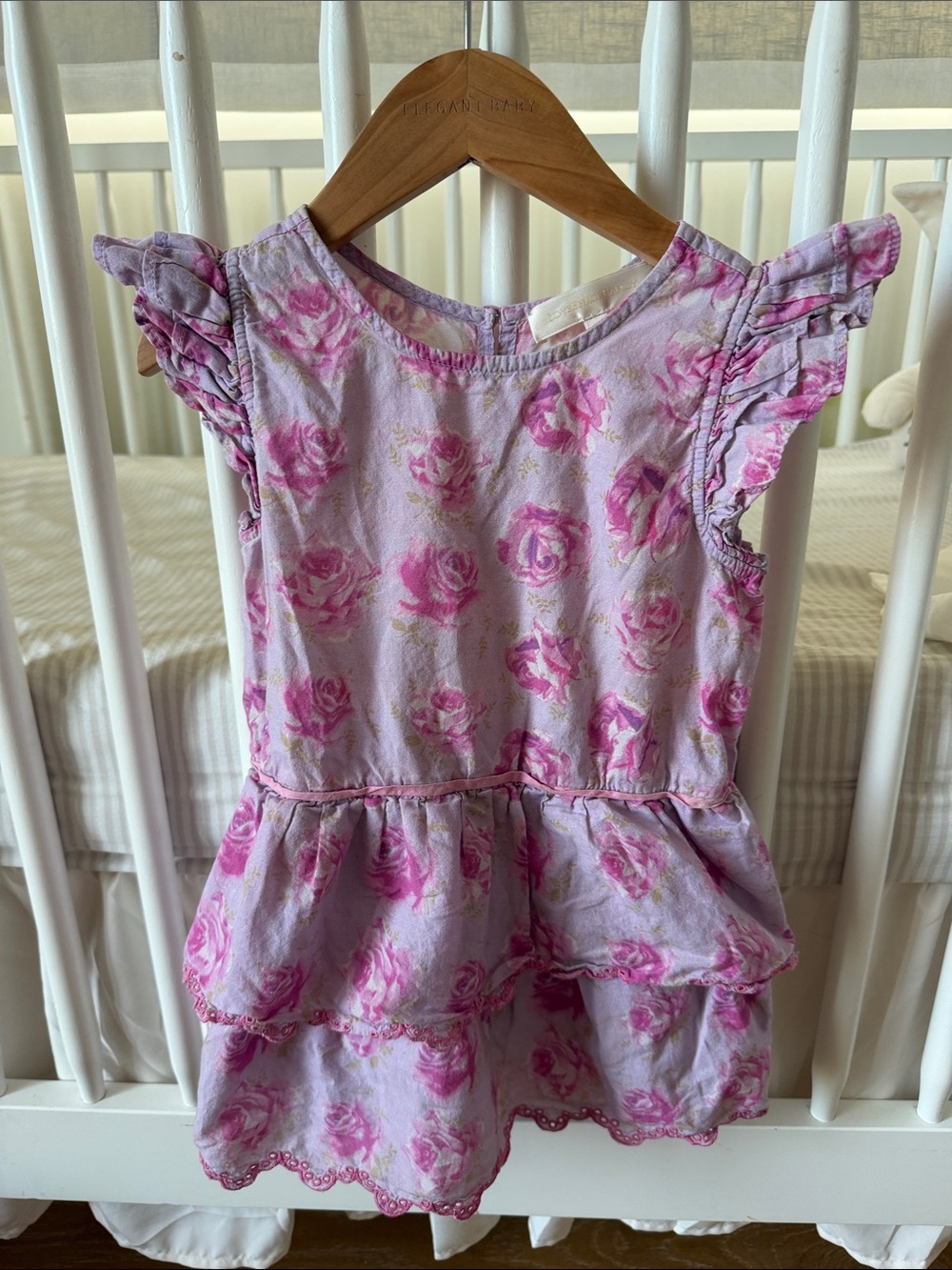 LoveShackFancy Girls Pink Floral Tiered Dress